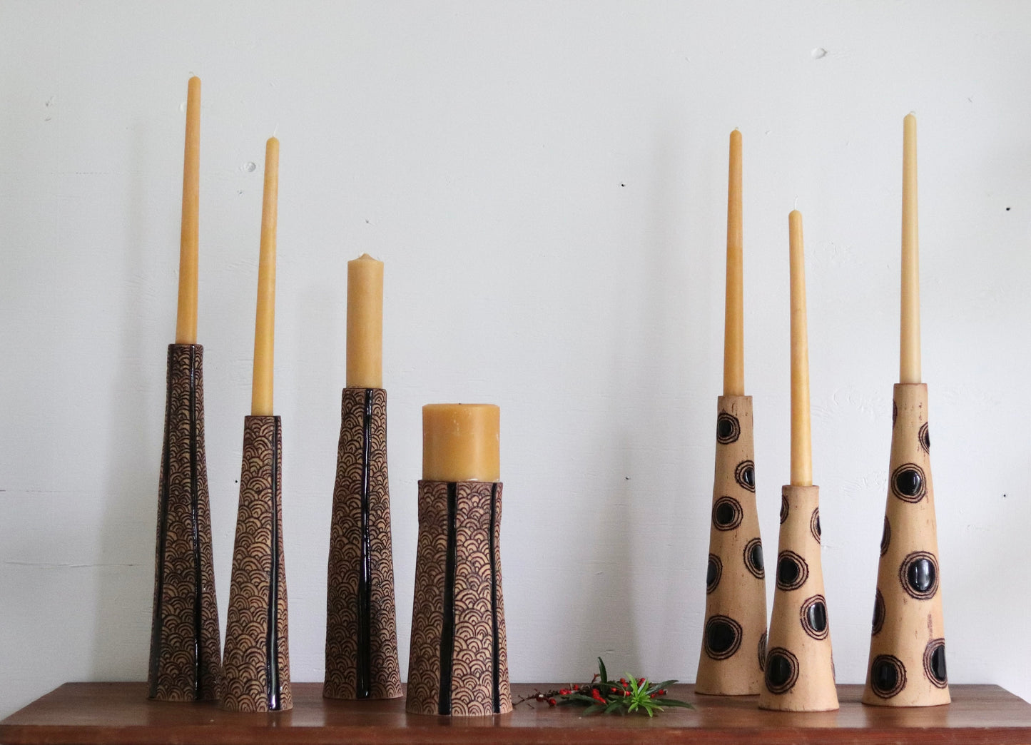 Candle Holder - Tan Scale w Black Accents