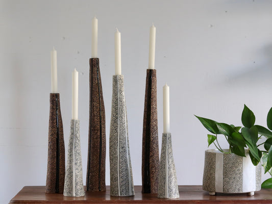 Candle Holder - Tan Scale w Black Accents