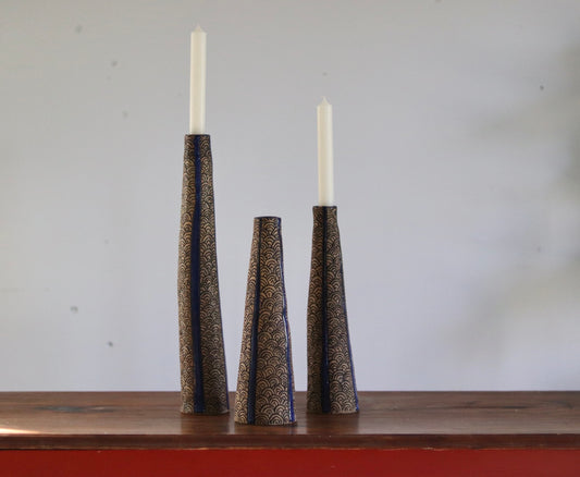 Candle Holder - Tan Scale w Blue Accents