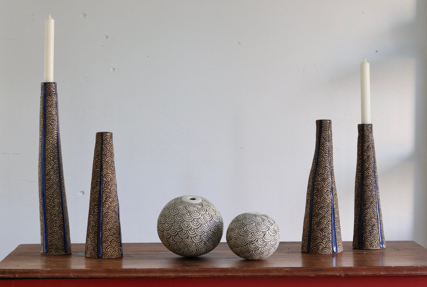 Candle Holder - Tan Scale w Blue Accents