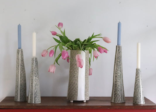 Candle Holder - White Scale