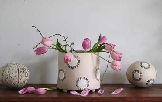 Vase - Circles - White - Short