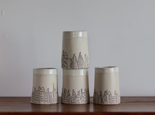 Tumbler - Cityscape - White w White Rim