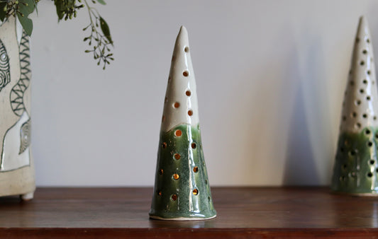 Lantern Tree - with green glaze and white top