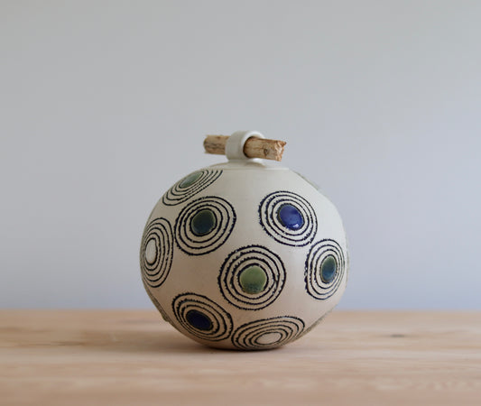 Urn - White with Blue and Green Circles