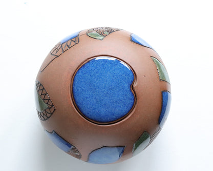 Urn - Abstract Design - Dark Stonware w Glazed Lid