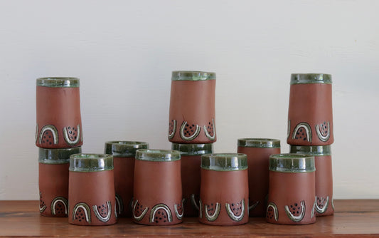 Tumbler - Watermelon - Dark Red w Green Rim