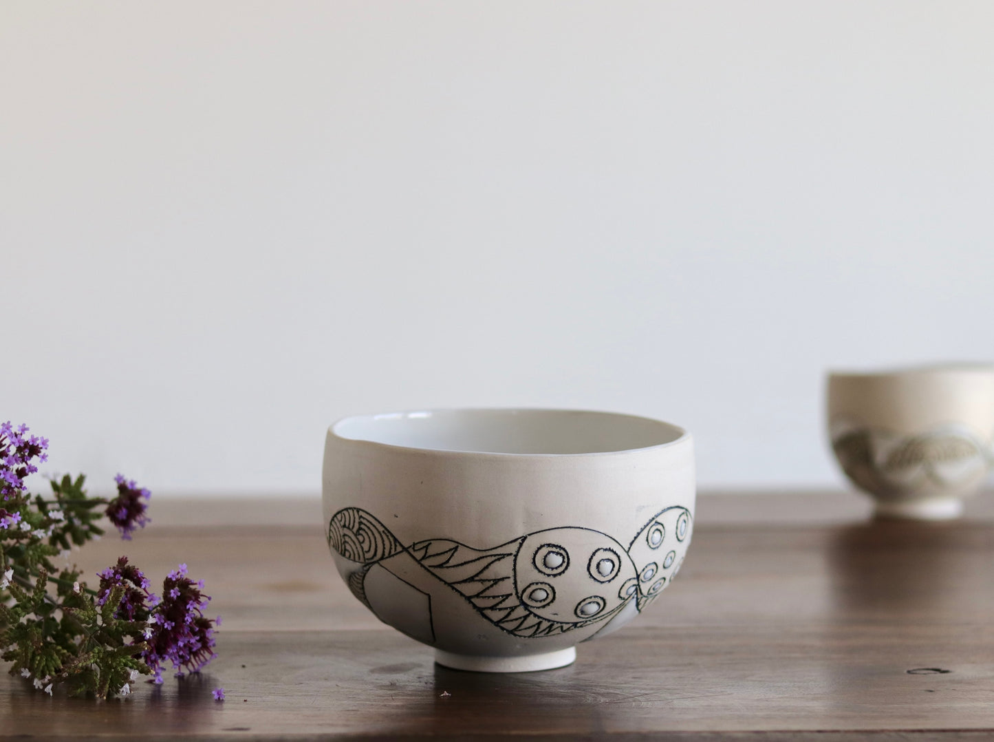 Bowl - White Abstract - Medium