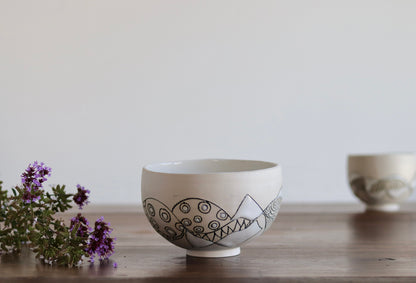 Bowl - White Abstract - Medium