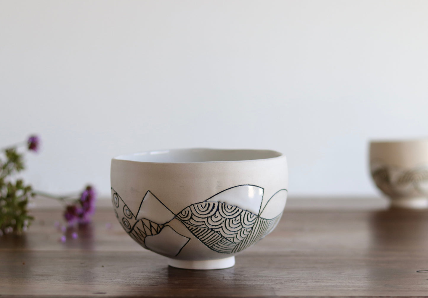 Bowl - White Abstract - Medium