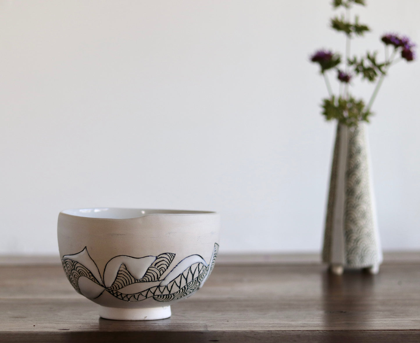 Bowl - White Abstract - Medium