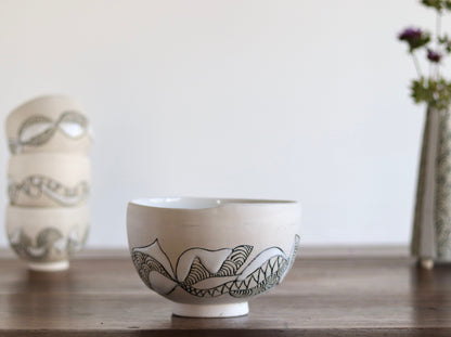 Bowl - White Abstract - Medium