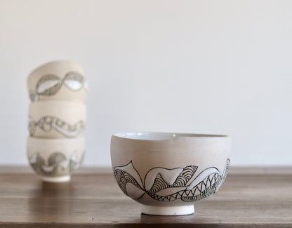 Bowl - White Abstract - Medium