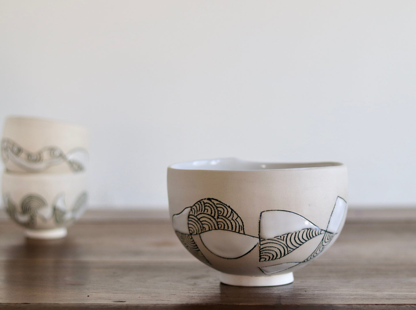 Bowl - White Abstract - Medium