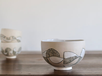 Bowl - White Abstract - Medium