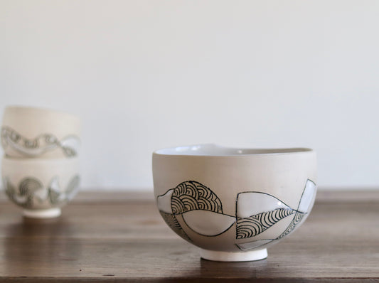 Bowl - White Abstract - Medium