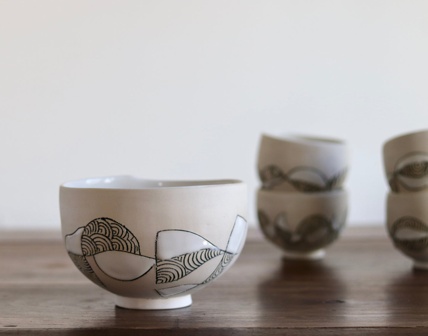 Bowl - White Abstract - Medium