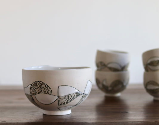 Bowl - White Abstract - Medium