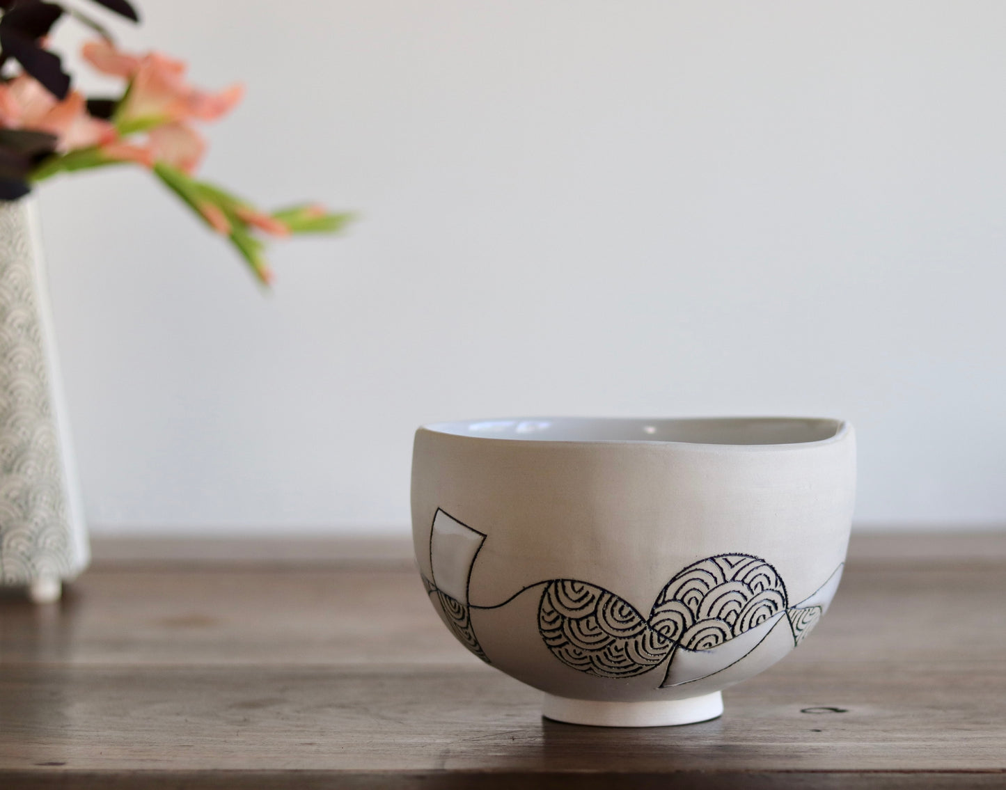 Bowl - White Abstract - Medium