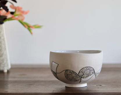 Bowl - White Abstract - Medium