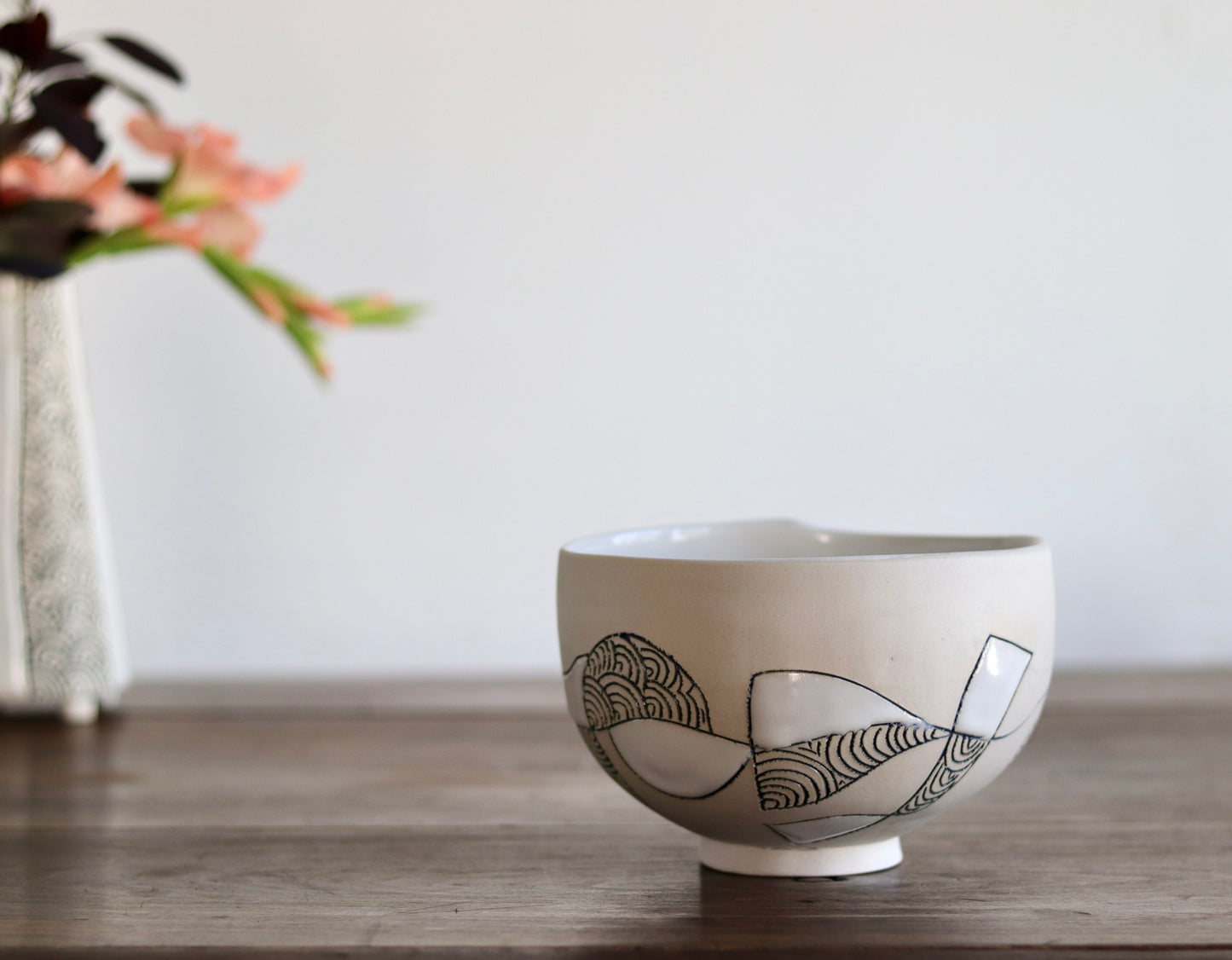 Bowl - White Abstract - Medium