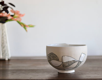 Bowl - White Abstract - Medium