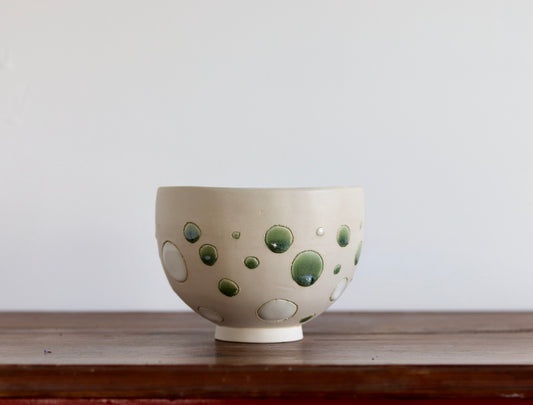 Bowl - Green & White Dots - Medium