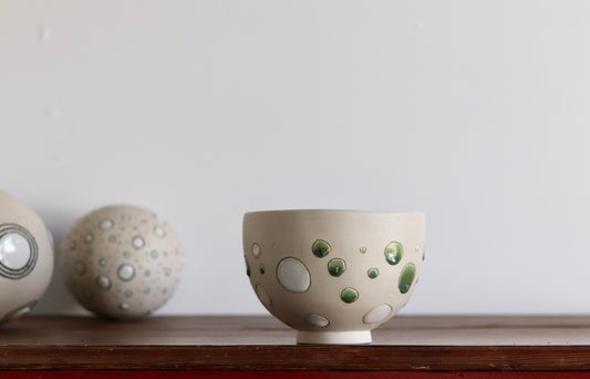 Bowl - Green & White Dots - Medium