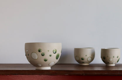 Bowl - Green & White Dots - Medium
