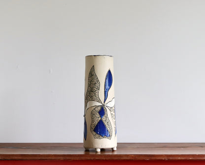 Vase - Abstract - White w Blue Accents - Tall