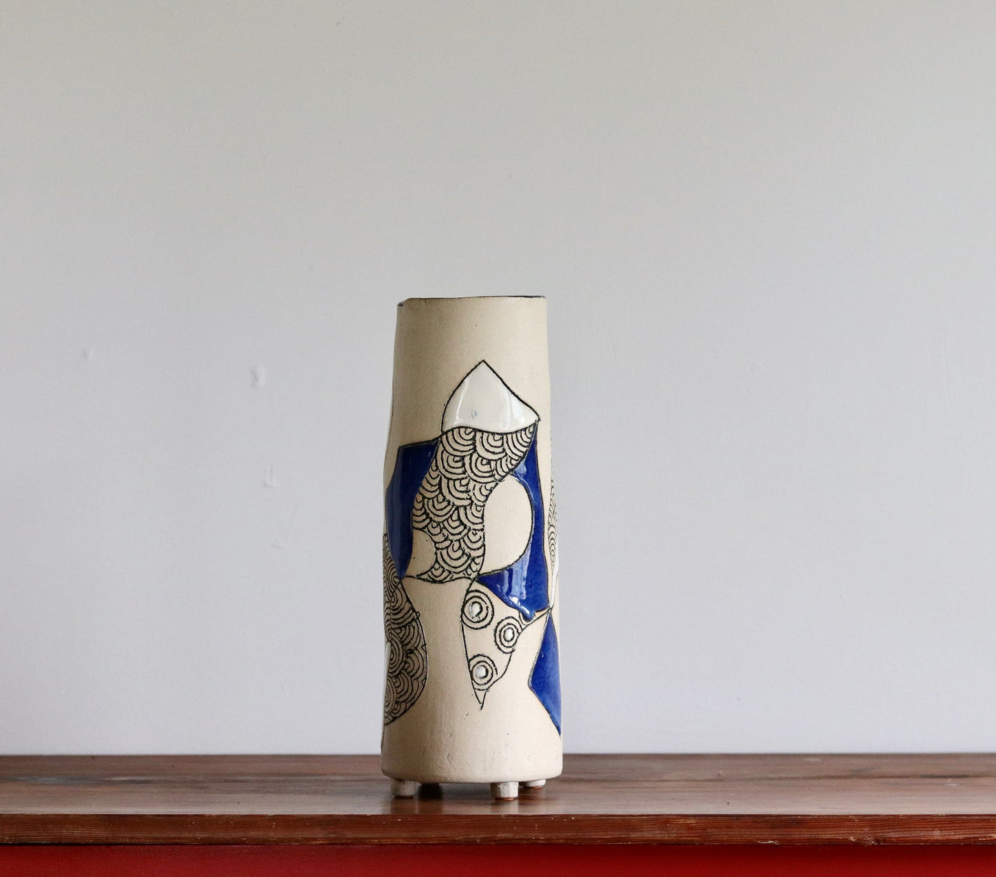 Vase - Abstract - White w Blue Accents - Tall