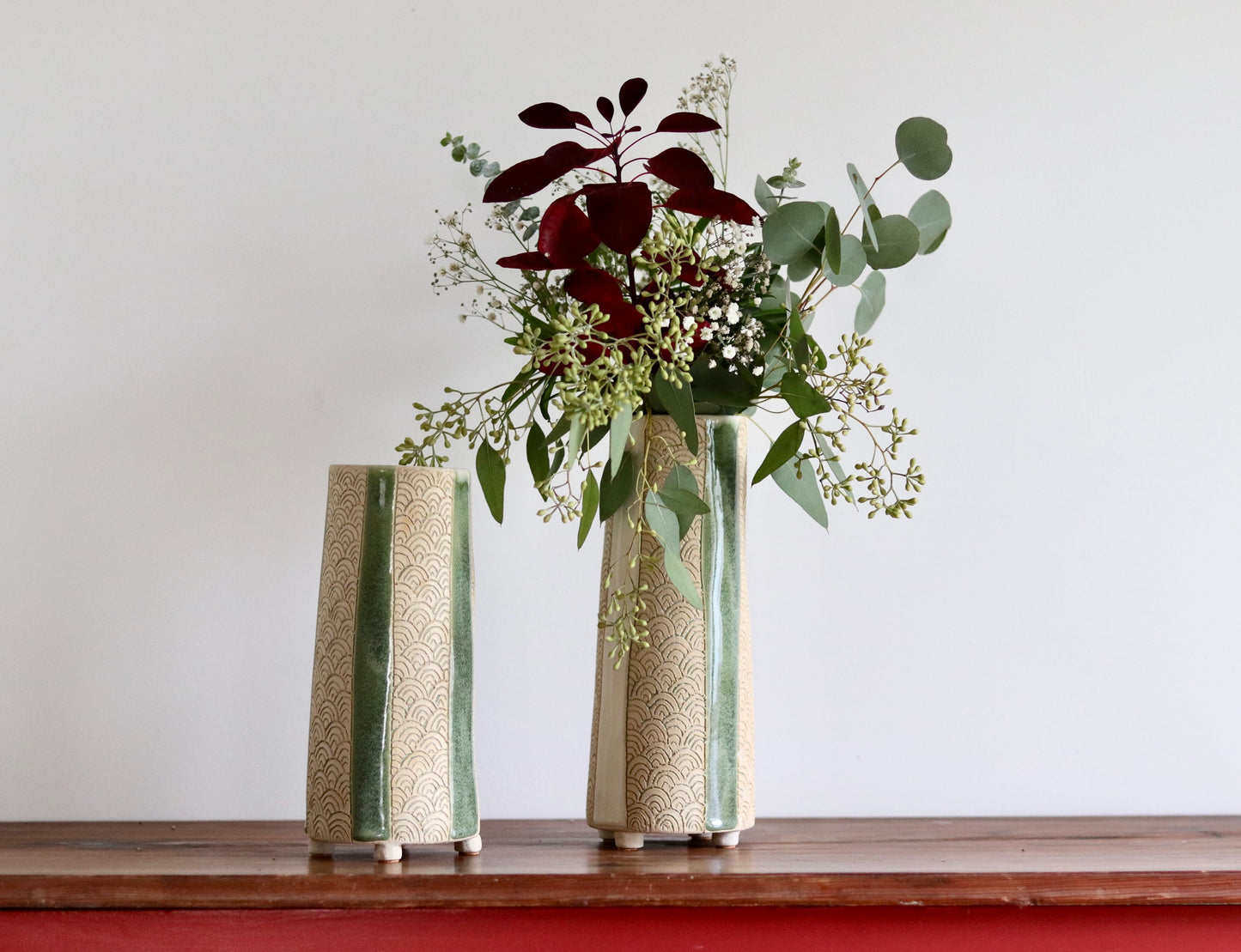 Vase - Scale - White with Green Accents - Short