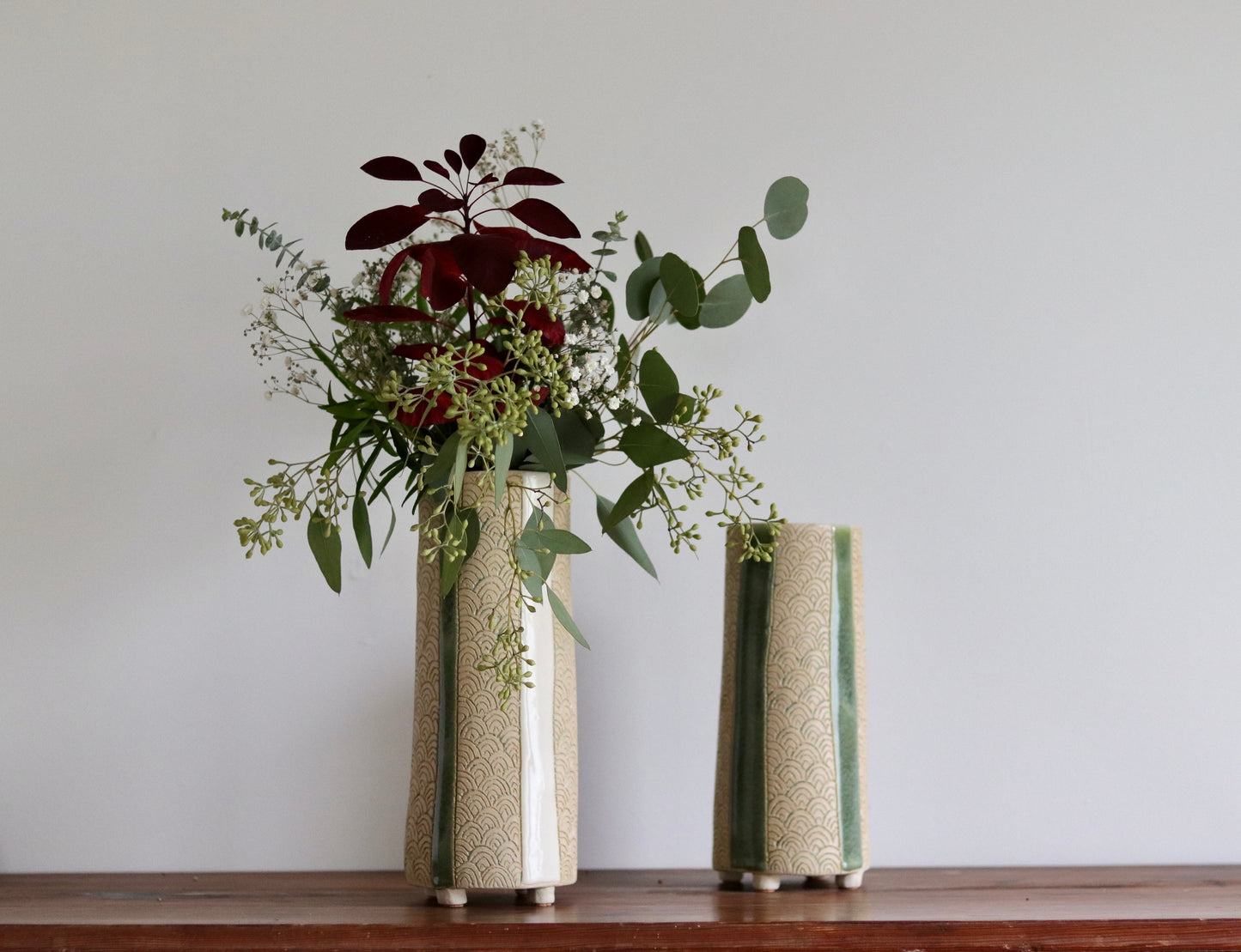 Vase - Scale - White with Green Accents - Tall