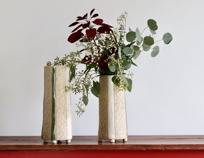 Vase - Scale - White with Green Accents - Short