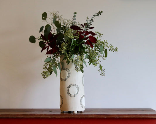 Vase - Circles - White - Tall