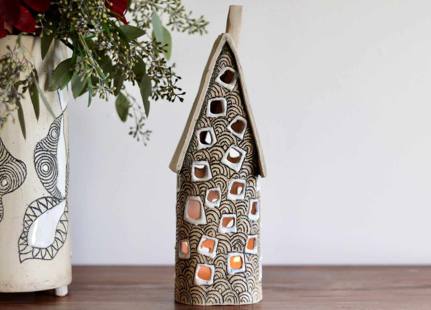 Lantern House - Tall with scale design and white windows