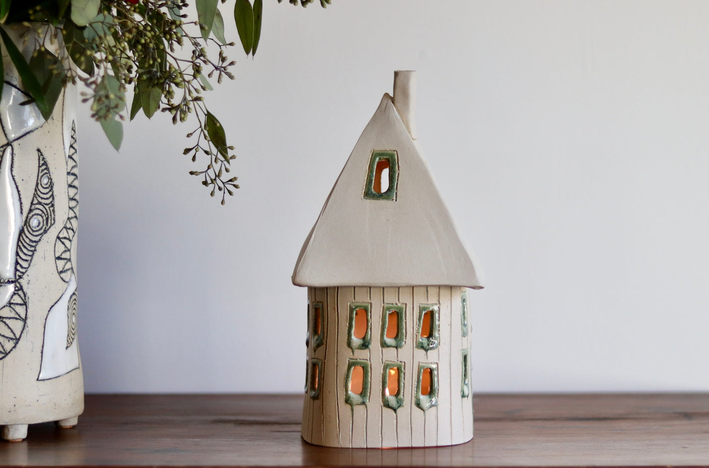 Lantern House - White with green windows