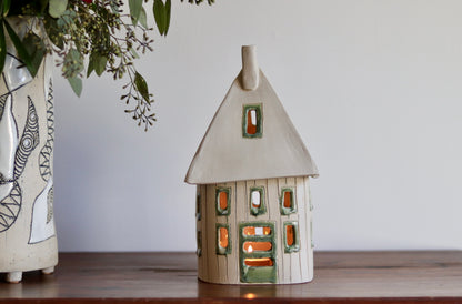 Lantern House - White with green windows