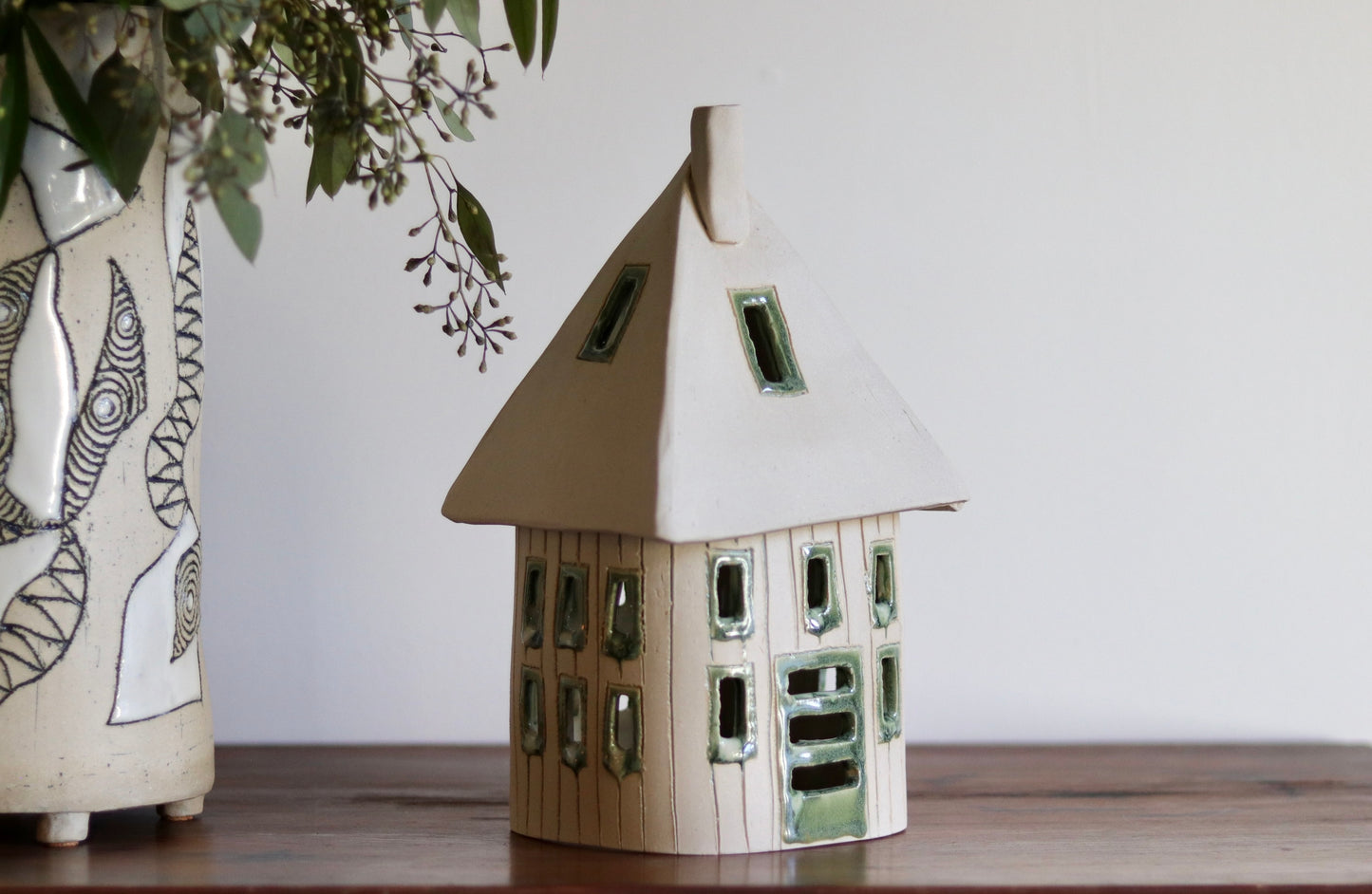 Lantern House - White with green windows