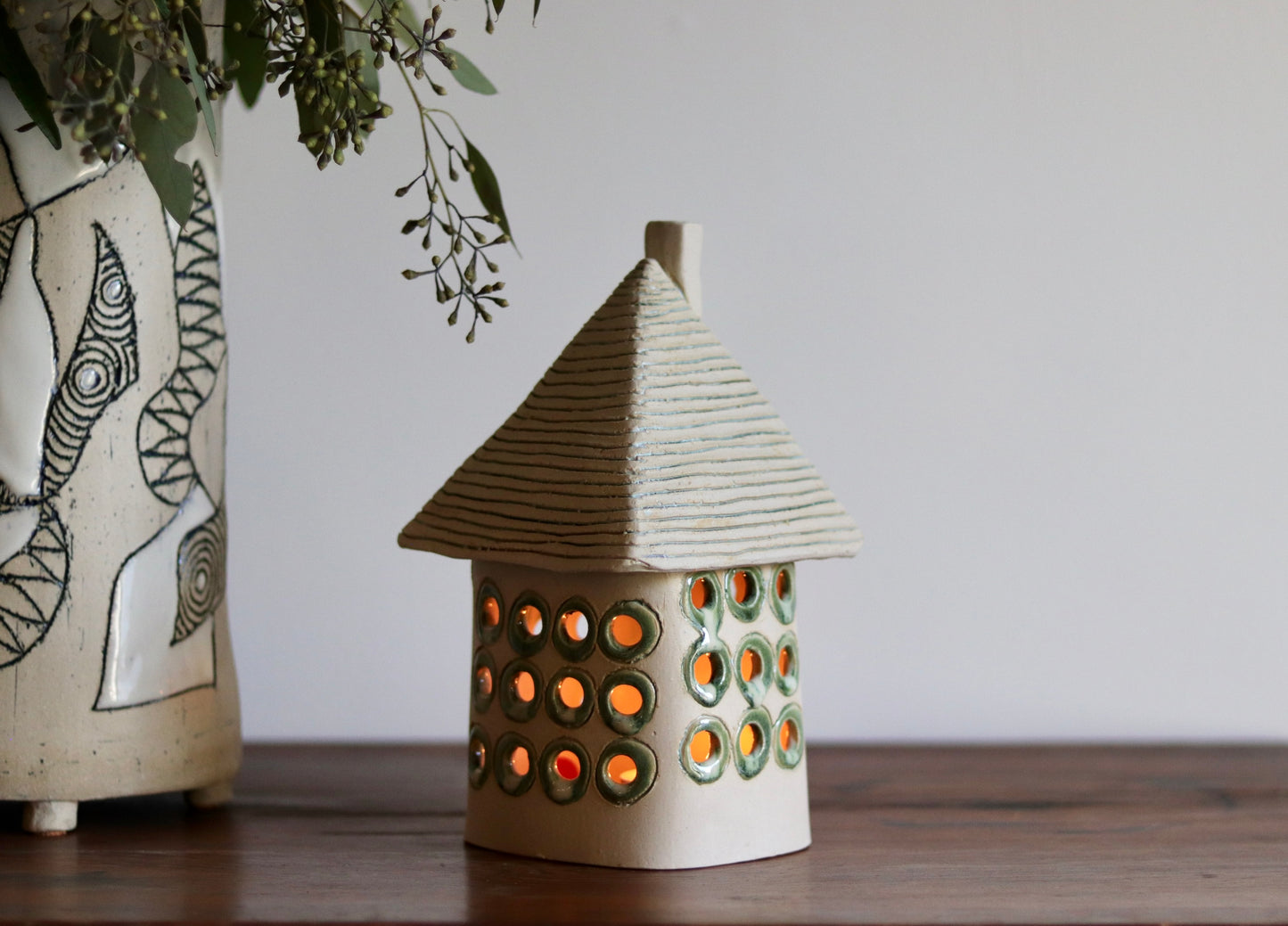 Lantern House - White with green windows