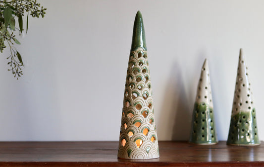 Lantern Tree - Scale design with green glaze accents