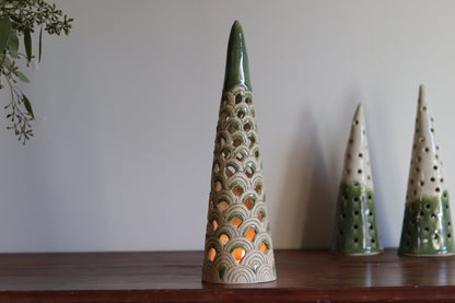 Lantern Tree - Scale design with green glaze accents