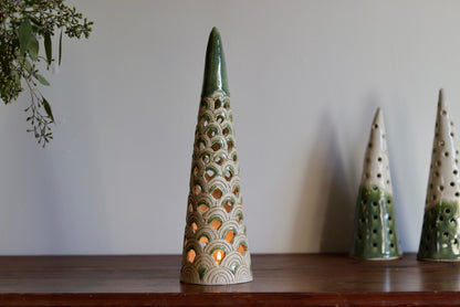 Lantern Tree - Scale design with green glaze accents