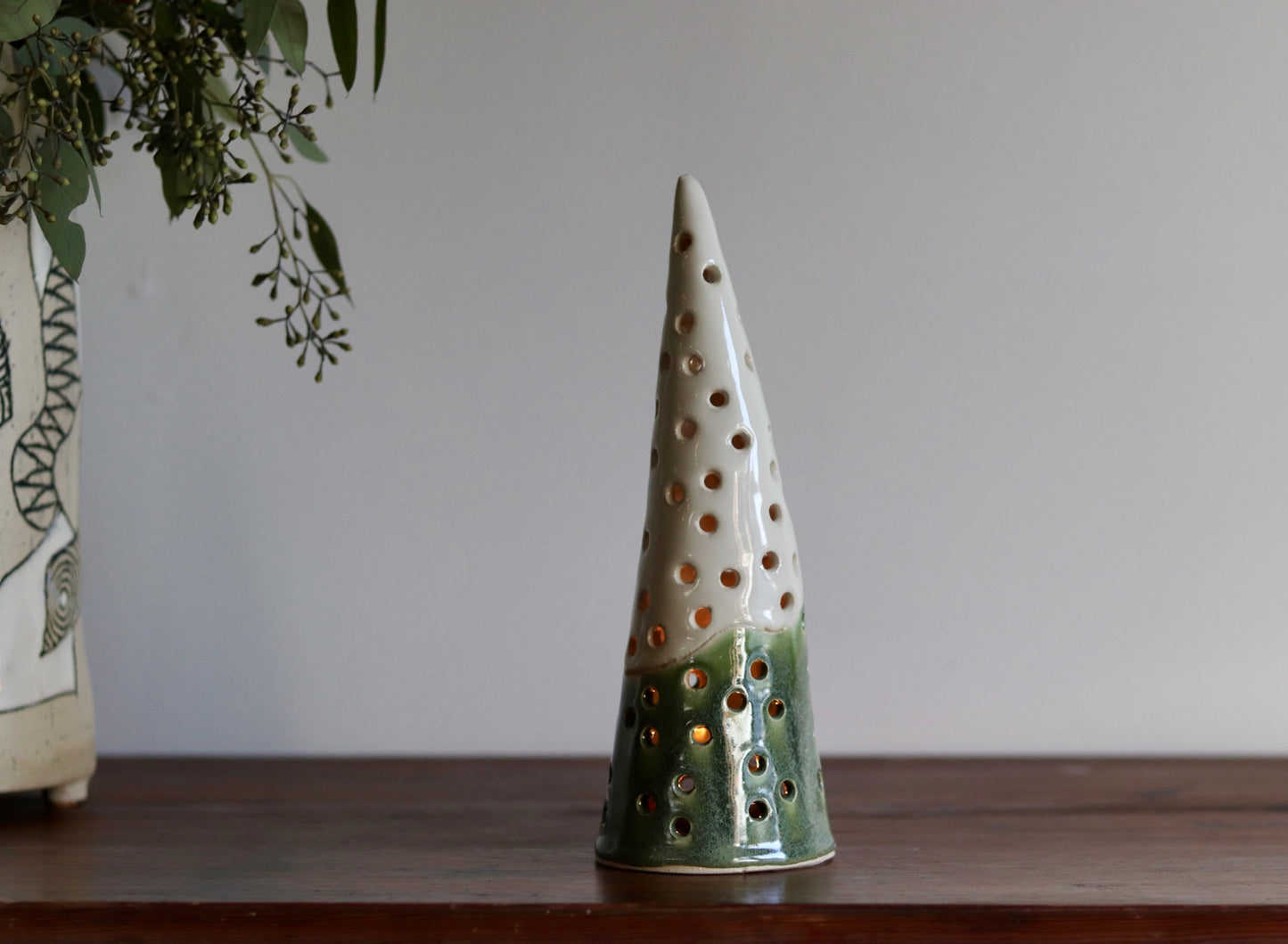 Lantern Tree - with green glaze and white top
