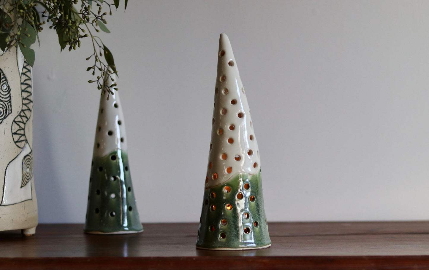 Lantern Tree - with green glaze and white top