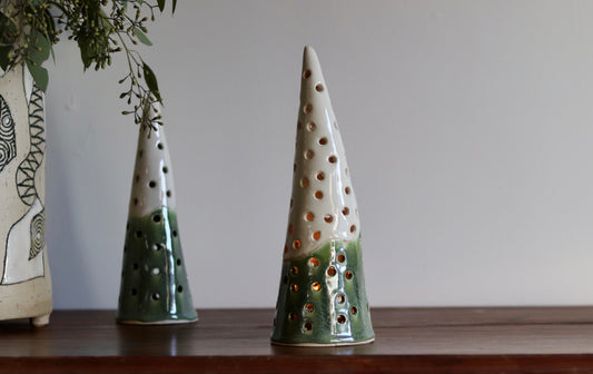 Lantern Tree - with green glaze and white top
