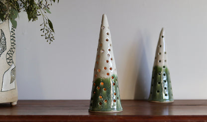 Lantern Tree - with green glaze and white top