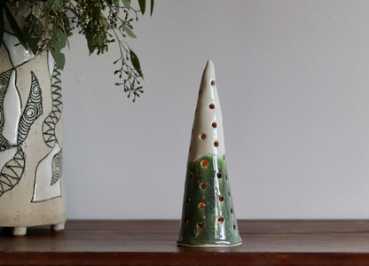 Lantern Tree - with green glaze and white top
