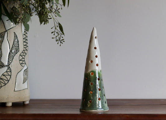 Lantern Tree - with green glaze and white top