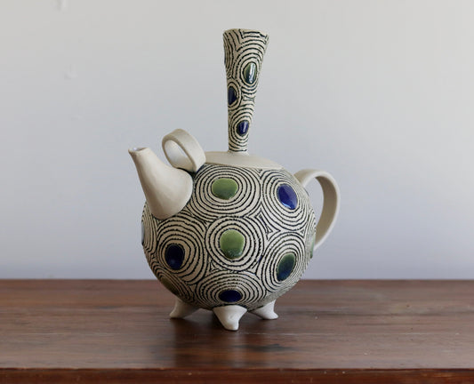 Teapot - Twirls & Circles w Blue, Green & Teal